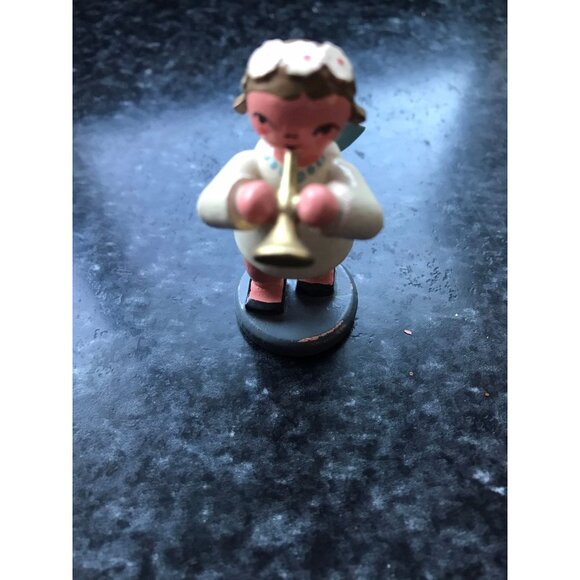 Vtg Christmas Wooden Music Angel Playing The Trumpet Erzgebirge Made In Germany - Picture 2 of 8